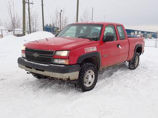 2006 Chevrolet Silverado LS 2500HD Extended Cab Pickup c/w 6L, A/T And LT245/75R16 Tires. Showing 193,459kms. VIN 1GCHK29U26E137614 *Note: Dash Apart, Rust, Dents, Scratches, Wipers Require Repair, Tail Light Missing* *PL#67 **LOCATED @ 210 MACDONALD CRESCENT, FORT MCMURRAY, AB**