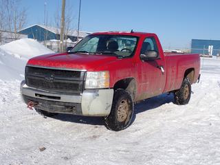 2008 Chevrolet Silverado 2500HD 4X4 Pickup c/w 6L, V8, A/T And LT235/85R16 Tires. Showing 175,669kms. VIN 1GCHK24K48E114036 *Note: Rust, Scratches* *PL#77 **LOCATED @ 210 MACDONALD CRESCENT, FORT MCMURRAY, AB**