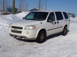 2006 Chevrolet Uplander Minivan c/w 3.5L, V6, A/T And 225/60R17 Tires. Showing 45,360kms. VIN 1GNDV13L16D180919 *Note: Rust, Dents* PL#82 **LOCATED @ 210 MACDONALD CRESCENT, FORT MCMURRAY, AB**