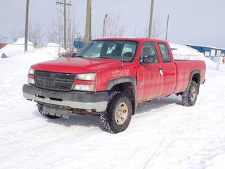 2005 Chevrolet Silverado 3500 4X4 Extended Cab Pickup c/w V8, A/T And LT285/85R16 Tires. Showing 108,794kms. VIN 1GCHK39G55E291782 *Note: Rust, Heater Motor Disconnected* *PL#84 **LOCATED @ 210 MACDONALD CRESCENT, FORT MCMURRAY, AB**