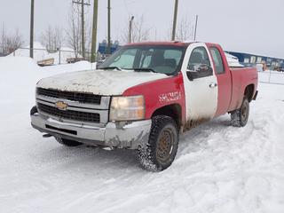 2008 Chevrolet Silverado 2500 4X4 Extended Cab Pickup c/w 6L, A/T And LT245/75R16 Tires. Showing 196,473kms. VIN 1GCHK29K98E214335 *Note: Rust, Dents, Scratches* *PL#95 **LOCATED @ 210 MACDONALD CRESCENT, FORT MCMURRAY, AB**