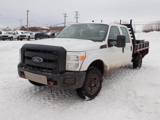 2015 Ford F250 Super Duty 4X4 Crew Cab Flat Deck c/w 6.2L, V8, A/T, 8ft X 7ft Deck And LT245/75R17 Tires. Showing 290,306kms. VIN 1FD7W2B64FEC05970 *Note: No Key, Hole In Floor, Rust, Scratches, Front Fender And Door Damaged, Running Condition Unknown* *PL#9 **LOCATED @ 210 MACDONALD CRESCENT, FORT MCMURRAY, AB**