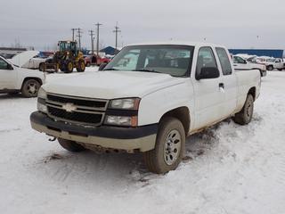 2006 Chevrolet Silverado 1500 4X4 Extended Cab Pickup c/w V8, A/T And LT245/70R17 Tires. Showing 98,198kms. VIN 1GCEK19V86Z302001 *Note: No Driver Seat, No Steering Wheel, Dash Apart, Tailgate Broke, Rust, Running Condition Unknown* PL#17 **LOCATED @ 210 MACDONALD CRESCENT, FORT MCMURRAY, AB**