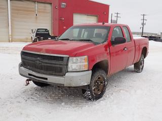 2009 Chevrolet Silverado 2500 4X4 Extended Cab Pickup c/w 6.0L,V8, A/T And LT245/75R16 Tires. VIN 1GCHK49K19E103713 *Note: Back Bumper Damaged, Passenger Seat Unattached, Rust, Fuse Panel Box Missing Under Hood, Running Condition Unknown* *PL#23 **LOCATED @ 210 MACDONALD CRESCENT, FORT MCMURRAY, AB**