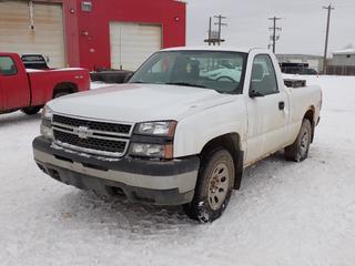2006 Chevrolet Silverado 4X4 Pickup c/w 4.3L, A/T And LT245/70R17 Tires. Showing 147,965kms. VIN 3GCEK14X96G268109 *Note: Rust, Turns Over Does Not Start, Running Condition Unknown, Driver Side Mirror Missing* PL#26 **LOCATED @ 210 MACDONALD CRESCENT, FORT MCMURRAY, AB**