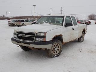 2007 Chevrolet Silverado Extended 4X4 Pickup c/w 5.3L, A/T And LT245/70R17 Tires. VIN 1GCEK19B77Z127151 *Note: Rust, Dents, Scratches, No Steering Wheel Attached, Running Condition Unknown* PL#29 **LOCATED @ 210 MACDONALD CRESCENT, FORT MCMURRAY, AB**