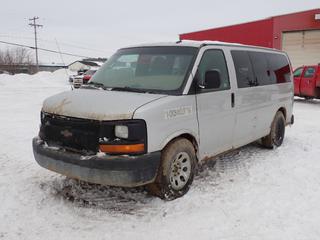 2013 Chevrolet Express Van c/w 5.3L, V8, A/T And LT245/75R17 Tires. Showing 588,470kms. VIN 1GNSHBF45D1133996 *Note: Wont Go In Reverse Or Drive, Service Stabilitrak, Engine Light On, Passenger Rearview Mirror Missing, Rust, Scratches* PL#35 **LOCATED @ 210 MACDONALD CRESCENT, FORT MCMURRAY, AB**