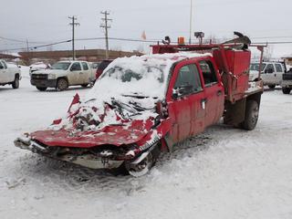 2006 Chevrolet Silverado 4X4 Flat Deck c/w V8, A/T, 8ft X 7ft Deck, Storage Boxes And LT215/85R16 Tires. VIN 1GBJK33GX6F264877 *Note: Parts Only* #PL36 **LOCATED @ 210 MACDONALD CRESCENT, FORT MCMURRAY, AB**