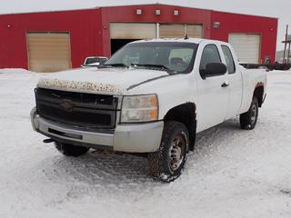 2008 Chevrolet Silverado 4X4 Extended Cab Pickup c/w 6.0L, V8, A/T And LT245/75R16 Tires. Showing 383,964kms. VIN 1GCHK29KX8E214523 *Note: Engine Power Reduced, No Throttle Foot Pedal, Rust, Scratches, Dents, No Manifold, Exhaust Pipe Broken, No Battery, No Plug Wires, No Power Steering Cover, Running Condition Unknown* PL#39 **LOCATED @ 210 MACDONALD CRESCENT, FORT MCMURRAY, AB**