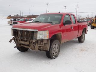 2011 Chevrolet Silverado 2500HD 4X4 Extended Cab Pickup c/w 6L, A/T And LT265/70R17 Tires. Showing 172,955kms. VIN 1GC2KVCG6BZ263021 *Note: Tailgate Unattached, Rust, Dents, Scratches, Front Bumper And Grille Missing, Passenger Side Mirror Missing* *PL#68 **LOCATED @ 210 MACDONALD CRESCENT, FORT MCMURRAY, AB**