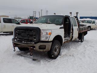 2015 Ford F250 Super Duty 4X4 Crew Cab Flat Deck c/w 6.2L, A/T And LT245/75R17 Tires. VIN 1FD7W2B63FEC05975 *Note: No Power To Ignition, Dash Apart, Rust, Dents, Driver Door Missing, Running Condition Unknown* *PL#96
 **LOCATED @ 210 MACDONALD CRESCENT, FORT MCMURRAY, AB**