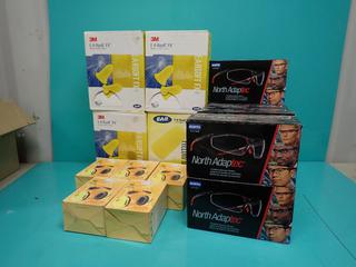 Qty Of Unused North Adaptec Glasses, Peltor H9P3E Earmuffs And 3M E-A-Rosoft FX Earplugs  ** LOCATED IN EDMONTON**