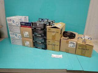 Qty Of Unused Encon XPR36 Chemical Splash Goggles, Airsoft Ear Plugs, Stealth Safety Goggles And UVEX Safety Glasses ** LOCATED IN EDMONTON**