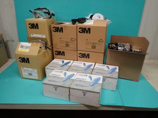 Qty Of Unused 3M Safety Glasses, Goggles, UNVIV Glasses And Air Soft Ear Plugs ** LOCATED IN EDMONTON**