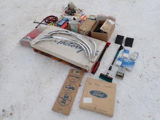 Qty Of Coolant Overflow Tanks, Brake Pads, Brake Shoes, Wheel Well Trims, Ford Summer Fronts, Booster Cables, Wheel Cylinders And Assorted Supplies ** LOCATED IN EDMONTON**