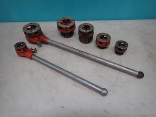 Ridgid Hand Pipe Threader c/w 1 1/2in, 2in, 1in, 1 1/4in And 3/4in Die Heads **LOCATED IN EDMONTON**
