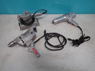 Milwaukee 115V 1/2in Drill, Wolf 1/2in 115V Impact And Porter Cable 120V Sander **LOCATED IN EDMONTON**