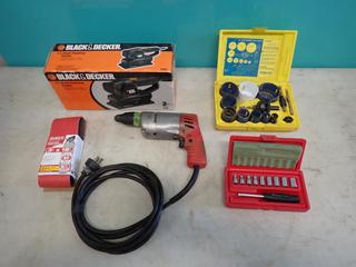 Black & Decker 120V Sheet Finishing Sander c/w Milwaukee 1/4in Drill And Hole Saw Kit **LOCATED IN EDMONTON**