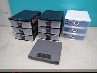 Qty Of (3) Storage Units c/w Qty Of Light Bulbs, Gauges, Circuit Tester, Measuring Tapes, Battery Post Cleaner, Weller Solder Gun And Assorted Supplies **LOCATED IN EDMONTON**