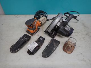 Skil 120V 7 1/4in Circular Saw c/w Ridgid 120V Sander And Tool And Knife Holders  **LOCATED IN EDMONTON**