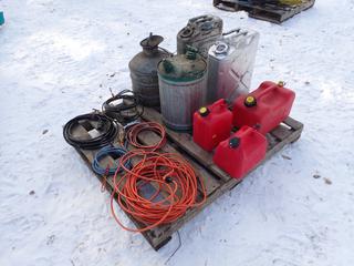 Qty Of Steel Fuel Cans, Jerry Cans, Trouble Light And Extension Cords **LOCATED IN EDMONTON**