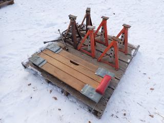 Qty Of (6) Axle Stands, Sturdy Deluxe Creeper And Wheel Wrenches **LOCATED IN EDMONTON**