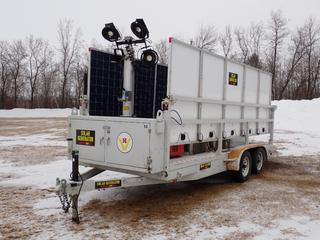 2015 US Tower Corp T/A Solar Generator Trailer c/w Kubota GL11000 10Kw 120/240V Single Phase Diesel Generator w/ Kubota D722 0.79L Engine, (2) GNB Tubular LMX Battery Banks, Diesel Fuel Tank, (8) LED Lights, (10) 250W Solar Panels, (2) SMA Sunny Island Battery Inverters, Pintle Hitch And ST225/75D15 Tires. VIN 50L2E2229FW001077  **LOCATED IN EDMONTON**