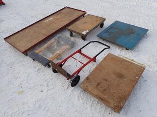 (1) 78in X 30in X 6in Moving Dolly c/w (3) Moving Dolly's And (1) Hand Truck **LOCATED IN EDMONTON**