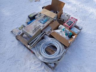 12ft X 11ft X 8in Dining Canopy, Coleman Lantern, Water Hose, Trailer Water Pumps, Holding Tank Deodorant, Spare Tire Cover, Shower Head And Assorted Supplies **LOCATED IN EDMONTON**