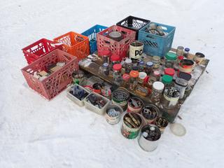 Qty Of Nuts, Bolts, Screws, Nails, Springs, Toggle Switches, Trailer Hitch Balls And Assorted Supplies **LOCATED IN EDMONTON**