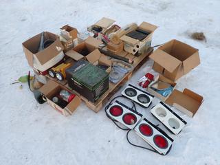 Qty Of Mirrors, Funnels, Tail Lights, Carter Water Pump, Fuel Injectors, Control Valve Kits, Hose And Assorted Supplies **LOCATED IN EDMONTON**