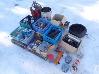 Qty Of Muffler Clamps, Hose Clamps, Oil Pan, Signal Light Switch, Shackles, Wheel Studs And Assorted Supplies **LOCATED IN EDMONTON**
