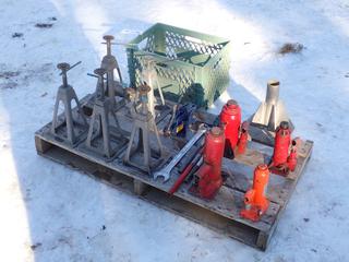 Qty Of (5) Adjustable RV Stabilizer Jacks c/w (1) 3-Ton, (1) 8-Ton And (2) Unknown Hydraulic Bottle Jacks **LOCATED IN EDMONTON**