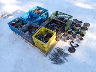 Qty Of Nuts, Bolts, Chain Hooks, Washers, Pipe Fittings, Screws, Muffler Clamps, Bumper Bolts And Assorted Supplies ** LOCATED IN EDMONTON**