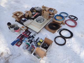 Mastercraft Exhaust Fan, Springs, Axle Parts, Alternator, 12V Trailer Plugins, Engine Heater, Lights, 3/8in Clamps And Assorted Supplies ** LOCATED IN EDMONTON**