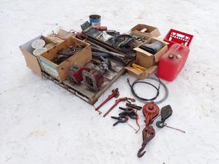 Jerry Can, Pully Blocks, Tire Chain, Terra Jet Tubes, Brake Line, Hand Brake Cable, Chelsea PTO, Sway Bars, Bug Deflector, Pipe Fittings And Assorted Supplies **LOCATED IN EDMONTON**