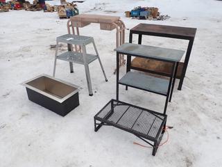 (1) 31in X 14in X 30in And (1) 36in X 20in X 32in Shop Tables c/w 42in X 15in X 36in Adjustable Table, 19in X 10in X 31in Bench, 27in X 16in X 9in Foot Bench And 31in X 16in X 11in Wash Tub **LOCATED IN EDMONTON**