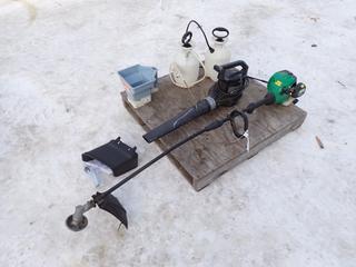 Toro Model 51582 120V Super Blower Vac c/w 25CC Trimmer, (2) Chapin 4L Sure Spray Bottles And Hand Seeder/Spreader **LOCATED IN EDMONTON**