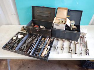 (2) 16in X 9in X 9in Toolboxes c/w Oxy/Acetylene Gauges, Cutting Torches, Cutting Tips, Wrenches And Assorted Supplies **LOCATED IN EDMONTON**