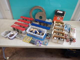Qty Of Nuts, Bolts, Screws, Pad Locks, Door Locks, Water Valves And Assorted Supplies **LOCATED IN EDMONTON**