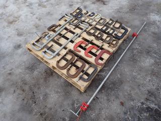 Qty Of 2in - 6in C-Clamps c/w Bessey Bar Clamps **LOCATED IN EDMONTON**
