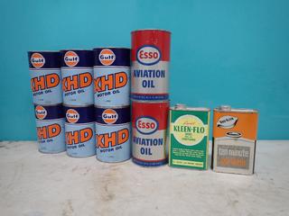 Qty Of Unused Vintage Gulf XHD Motor Oil, ESSO Aviation Oil, Kleen-Flo Diesel Conditioner And Rad-Kleen Radiator Flush Cans **LOCATED IN EDMONTON**