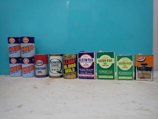 Qty Of Unused Vintage Gulf XHD, Ollmo And Quaker State Motor Oil, ESSO Aviation Oil, Kleen-Flo Diesel And Motor Conditioner And Rad-Kleen Radiator Flush Cans **LOCATED IN EDMONTON**