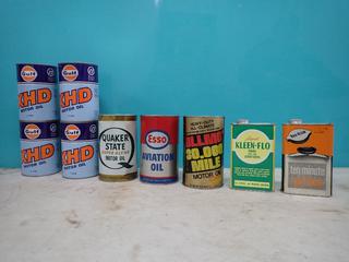 Qty Of Unused Vintage Gulf XHD, Ollmo And Quaker State Motor Oil, ESSO Aviation Oil, Kleen-Flo Diesel Conditioner And Rad-Kleen Radiator Flush Cans **LOCATED IN EDMONTON**