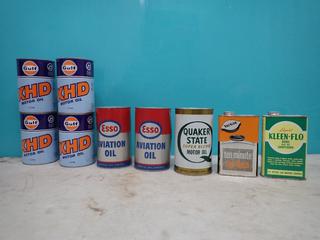 Qty Of Unused Vintage Gulf XHD And Quaker State Motor Oil, ESSO Aviation Oil, Kleen-Flo Diesel Conditioner And Rad-Kleen Radiator Flush Cans **LOCATED IN EDMONTON**