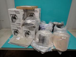 Qty Of (7) Unused Honeywell UVEX Bionic Face Shields c/w Qty Of Assorted Unused Clear And Tinted Face Shield Inserts And Fibre-Metal Face Shield Mounts ** LOCATED IN EDMONTON**