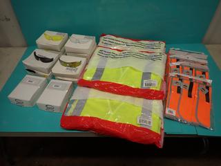 Qty Of Honeywell High Visibility Safety Vests, Neck Shades And Assorted Safety Glasses  **LOCATED IN EDMONTON**
