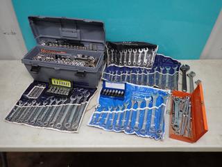 Grey 6-22mm Wrench Set, All Trade 3/8in - 1in Wrench Set, 15-Pc 6-24mm Combination Wrench Set, Universal Joint Socket Set And Qty Of Assorted Sockets And Wrenches **LOCATED IN EDMONTON**