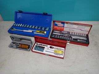 7/16in - 1 1/4in Socket Set, 5/16in - 3/4in Socket Set, 3/16in - 1/2in Socket Set And Screw Drive Set **LOCATED IN EDMONTON**