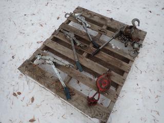 Qty Of (3) Wire Rope Pullers c/w Yale Chain Hoist And Single Sheave Pulley w/ (2) Shackles ** LOCATED IN EDMONTON**